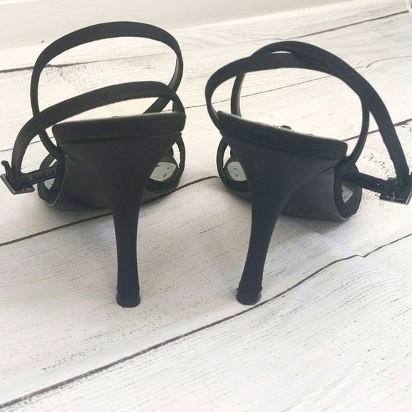 BCBGirls Black Satin Ankle Strap Sandals - Size 8 - Picture 10 of 14